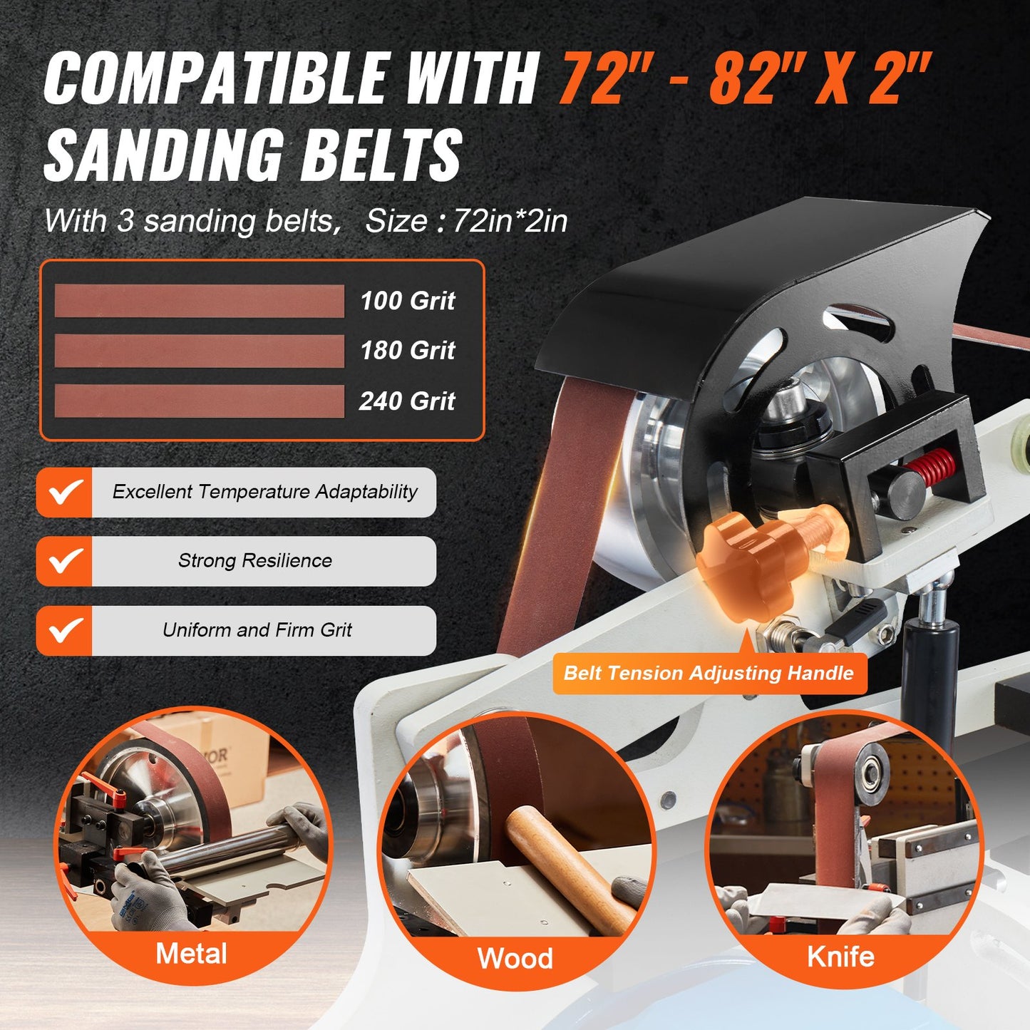 Belt Sander 72 x 2-inch Belt Polisher with VFD 3 Grinding Dies