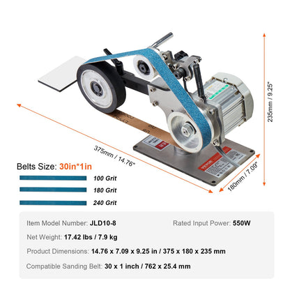 Belt Grinder Sander, 30 x 1-Inch Variable Speed Belt Polisher with VFD, 550W Polishing Grinding Machine with 2 Grinding Moulds & 3PCS Sanding Belts for Metalworking, Knife Making