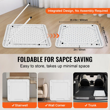 Mahjong Table, Square 4 Player Folding Card Table with 4 Cup Holders & 4 Chip Trays, Portable Domino Game Table with 1 Set of Dominoes for Mahjong Poker Puzzles, 35.4 x 35.4-inch, White