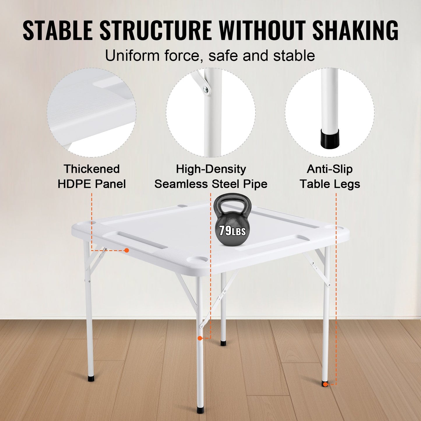 Mahjong-Tisch für 4 Spieler, klappbarer Kartentisch und 4 Getränkehalter, Chip-Tabletts, Weiß