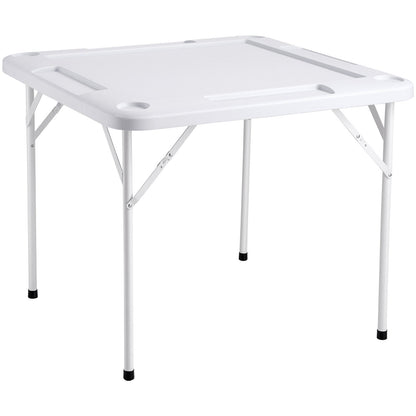 Mahjong-Tisch für 4 Spieler, klappbarer Kartentisch und 4 Getränkehalter, Chip-Tabletts, Weiß