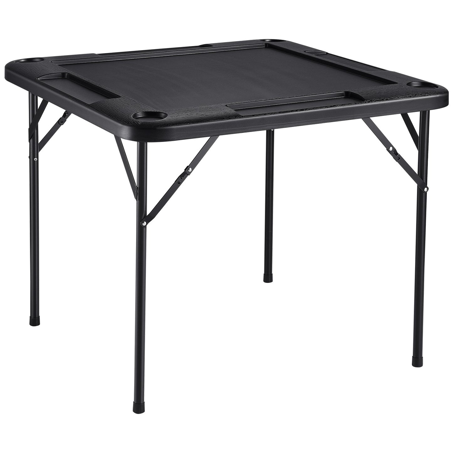 Mahjong-Tisch, quadratischer, zusammenklappbarer Kartentisch für 4 Spieler mit 4 Getränkehaltern und 4 Chip-Tabletts, tragbarer Domino-Spieltisch mit 1 Satz Dominosteine für Mahjong Poke Puzzle, 35,4 x 35,4 Zoll, Schwarz