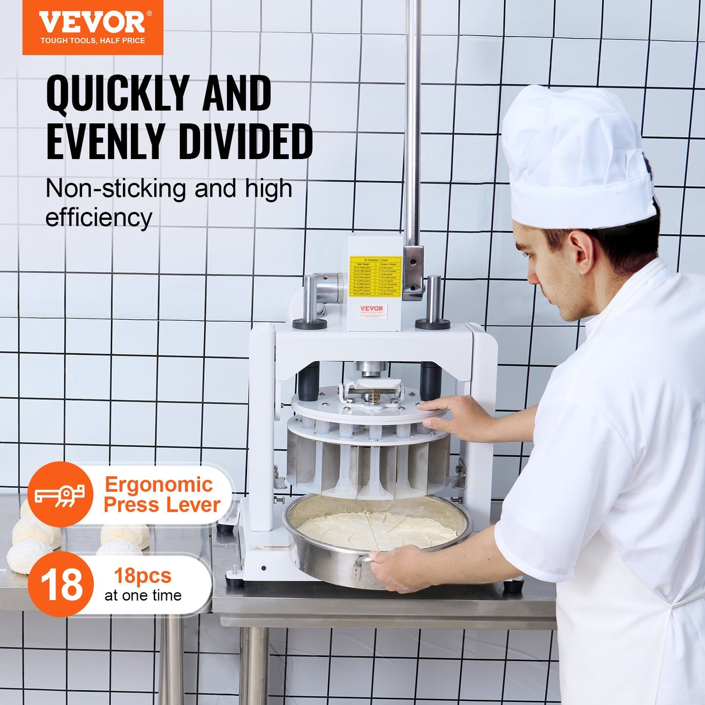 Manual Dough Divider 18 PCS Hand Press Dough Cutter Bread Machine for Bakery