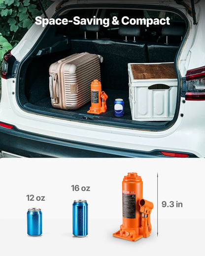 Hydraulic Bottle Jack, 10 Ton (22046 lbs) Capacity, 9.3-18.5 Inch Lifting Range, Heavy Duty Welded Bottle Jack for Car, SUV, Pickup, Auto Repair, House Lift and Agricultural Equipment, Orange