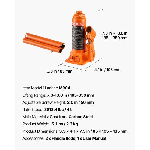 Hydraulisk flaskdomkraft Höglyftande domkraft 4 ton (8818,4 lbs) Bilreparation |  EU