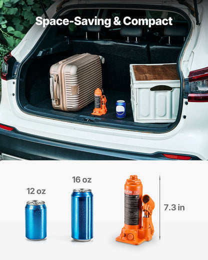 Hydraulic Bottle Jack, 4 Ton (8818.4 lbs) Capacity, 7.3-13.8 Inch Lifting Range, Heavy Duty Welded Bottle Jack for Car, SUV, Pickup, Auto Repair, House Lift and Agricultural Equipment, Orange