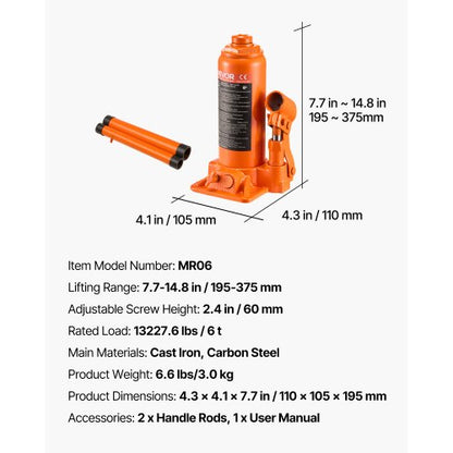 Hydraulischer Wagenheber, 6 Tonnen (13227,6 lbs), Autoreparatur | EU