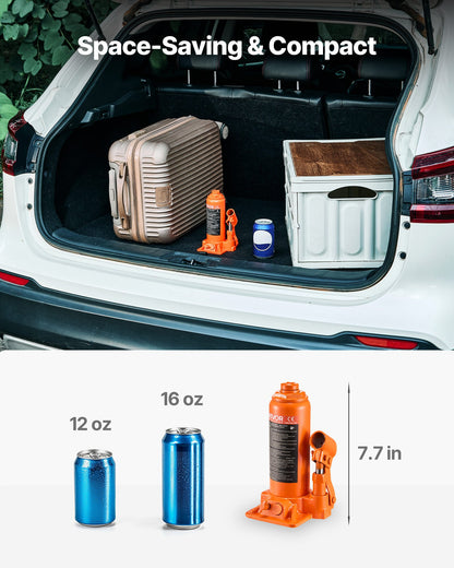 Hydraulic Bottle Jack, 6 Ton (13227.6 lbs) Capacity, 7.7-14.8 Inch Lifting Range, Heavy Duty Welded Bottle Jack for Car, SUV, Pickup, Auto Repair, House Lift and Agricultural Equipment, Orange