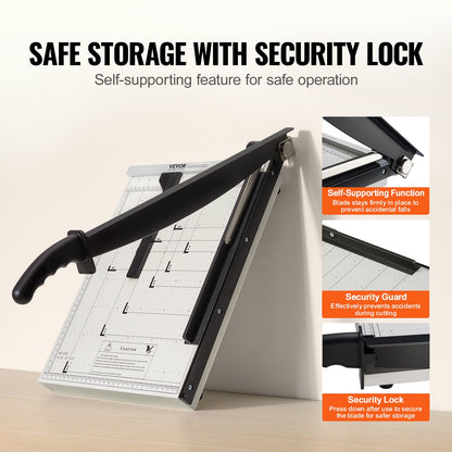 Pappersskärare, giljotintrimmer, 15" klipplängd, 16 arks kapacitet, kraftig giljotinpapperskärare med skyddsskena/bladlås för kartong/kartong, papperstrimmer för hemmakontorsskola