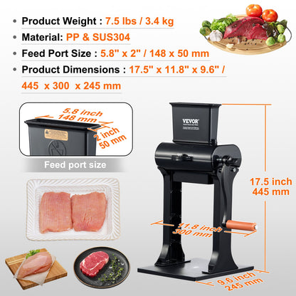 Kommersiell köttmörare, kraftig köttmörningsmaskin i rostfritt stål, snabb och enkel manuell köksredskap, 5,8" foderport för nötkött, kalkon, kyckling, fläsk, biff och fisk