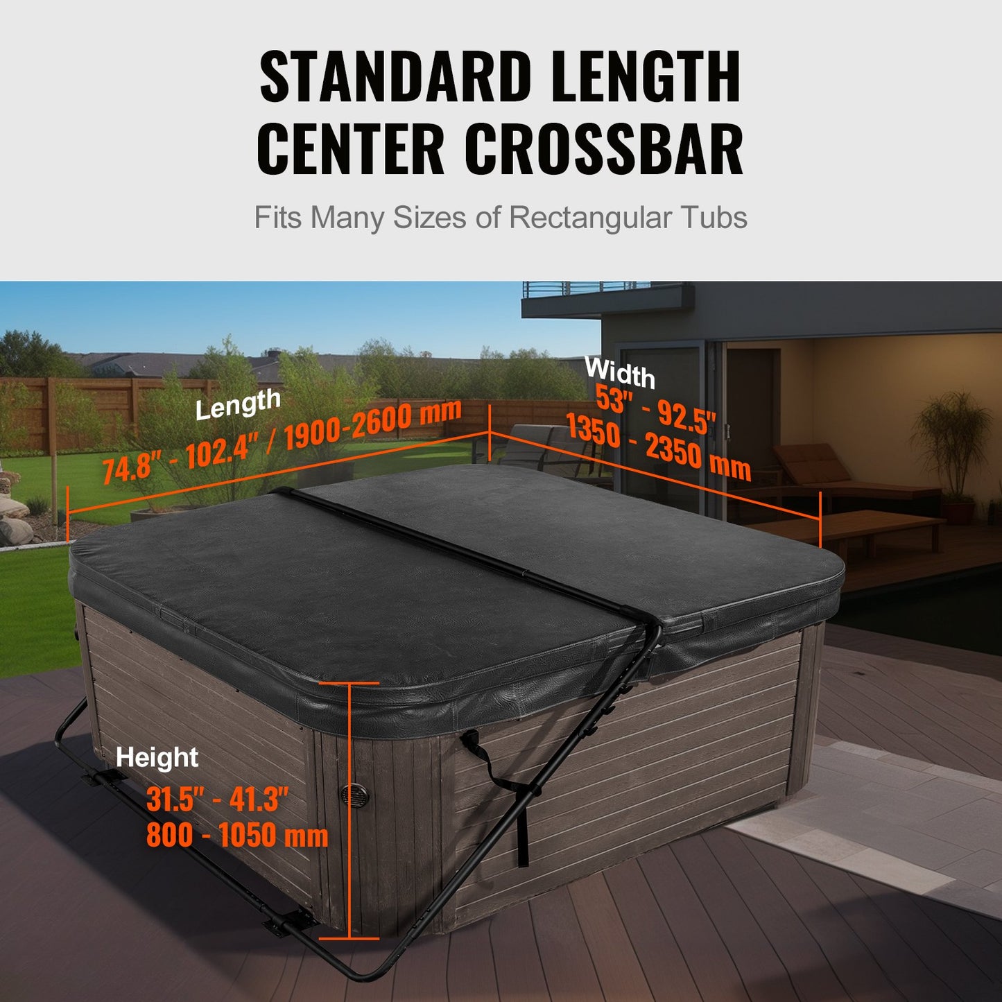 Hot Tub Cover Lift, Spa Cover Lift, Height 31.5" - 41.3" Width 53" - 92.5" Adjustable, Installed at the Bottom on One Side, Suitable for Various Sizes of Rectangular Bathtubs, Hot Tubs, Spa