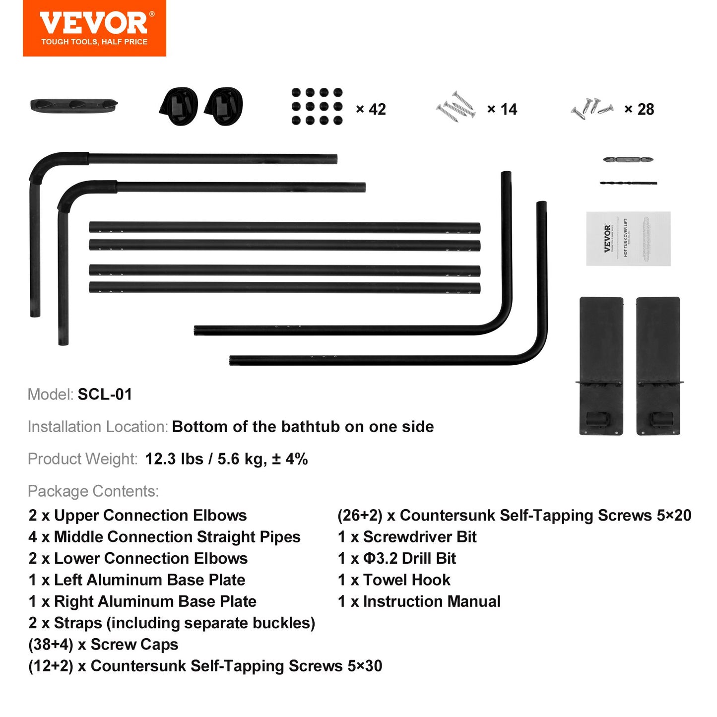 Whirlpool-Abdeckungslift, Spa-Abdeckungslift, Höhe 31,5" - 41,3" Breite 53" - 92,5" Verstellbar, an der Unterseite auf einer Seite installiert, Geeignet für verschiedene Größen von rechteckigen Badewannen, Whirlpools, Spas