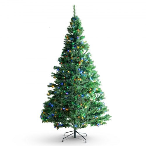 Christmas Tree, 6.5ft Prelit Artificial Xmas Tree, Full Holiday Decor Tree with 450 Multi-Color LED Lights, 1227 Branch Tips, Metal Base for Home Party Office Decoration Tested to UL Standards