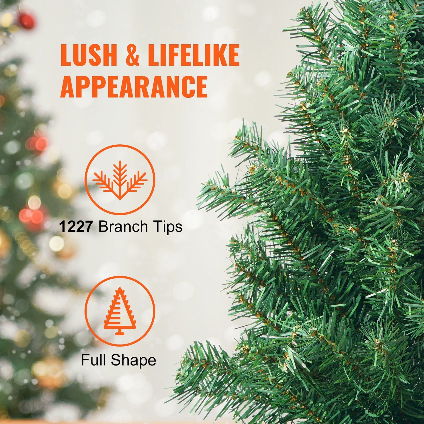 Christmas Tree, 6.5ft Prelit Artificial Xmas Tree, Full Holiday Decor Tree with 450 Multi-Color LED Lights, 1227 Branch Tips, Metal Base for Home Party Office Decoration Tested to UL Standards
