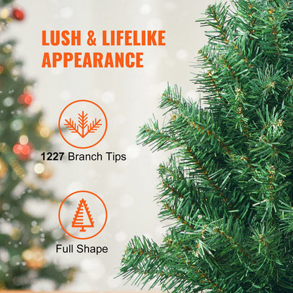 Christmas Tree, 6.5ft Prelit Artificial Xmas Tree, Full Holiday Decor Tree with 450 Multi-Color LED Lights, 1227 Branch Tips, Metal Base for Home Party Office Decoration Tested to UL Standards