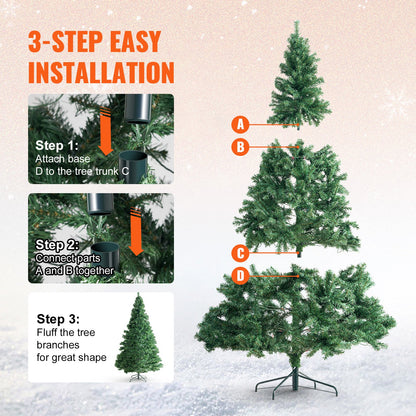 Christmas Tree, 6.5ft Prelit Artificial Xmas Tree, Full Holiday Decor Tree with 450 Multi-Color LED Lights, 1227 Branch Tips, Metal Base for Home Party Office Decoration Tested to UL Standards