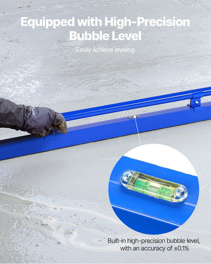 Concrete Screed, 48 Inch Screed with Level Vial, Easy Cleanup & End Cap Design, Aluminum Lightweight & Reversable Handle for Leveling Floors, Small-Scale Construction and Home Renovation