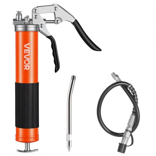 Grease Gun, 8000 PSI High Pressure, Heavy Duty Pistol Grip Grease Gun Kit with 14 oz Capacity, Includes 18-Inch Flex Hose, 1 Extension Rigid Pipe and 1 Sharp Type Nozzle for Automotive, Marine