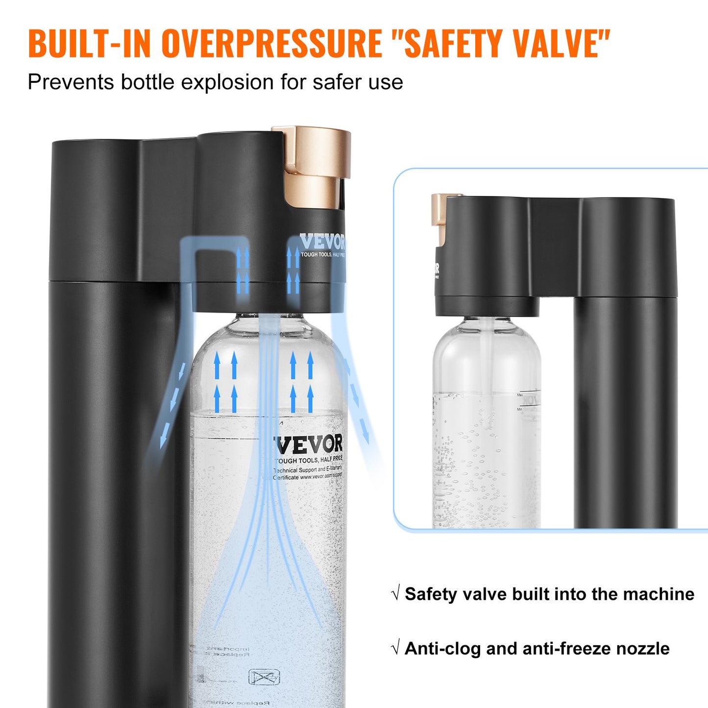 Sparkling Water Maker, Soda Maker Machine for Home Carbonating, Seltzer Water Starter Kit with 2 BPA-free 1L PET Bottles, Compatible with Mainstream Screw-in 60L CO2 Cylinder(NOT Included) Black