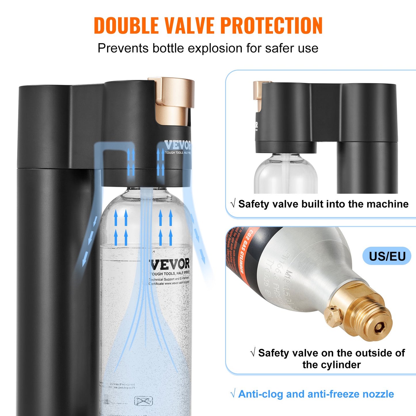 Sparkling Water Maker, Soda Maker Machine for Home Carbonating, Seltzer Water Starter Kit with BPA-free 1L PET Bottle, CO2 Cylinder, Compatible with Mainstream Screw-in 60L CO2 Cylinder
