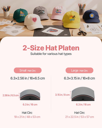 Hat Heat Press Machine, with 2pcs Interchangeable Platens, Precise Temperature and Time Control, Hat Press for HTV Iron On and Sublimation Projects, for Caps, Headbands, Cuffs, Face Masks, Pink