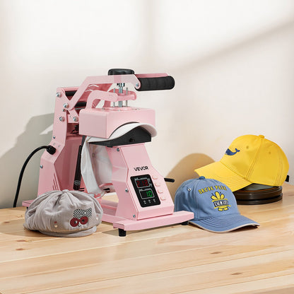 Hat Heat Press Machine, with 2pcs Interchangeable Platens, Precise Temperature and Time Control, Hat Press for HTV Iron On and Sublimation Projects, for Caps, Headbands, Cuffs, Face Masks, Pink