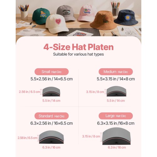 Hattvärmepressmaskin för kepsar Hattpress med 4 plattor för HTV Rosa |  EU