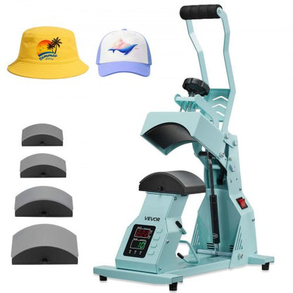 Hat Heat Press Machine, with 4pcs Interchangeable Platens, Precise Temperature and Time Control, Hat Press for HTV Iron On and Sublimation Projects, for Caps, Headbands, Cuffs, Face Masks, Green