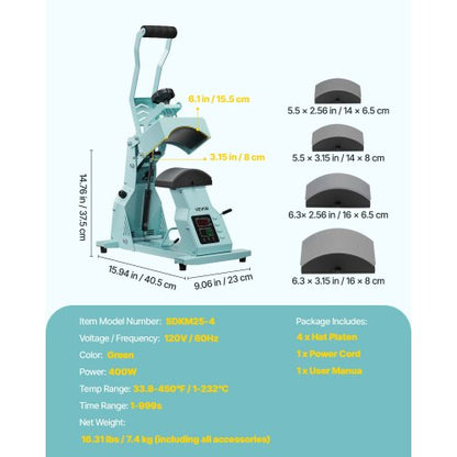 Hut-Heißpressmaschine für Kappen Hutpresse mit 4 Platten für HTV Grün | EU