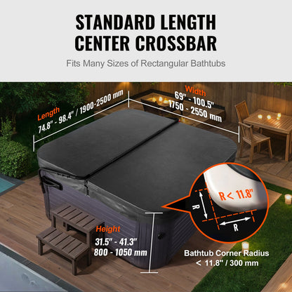 Whirlpool-Abdeckungslift, Spa-Abdeckungslift, Höhe 800 – 1050 mm, Breite 1750 – 2550 mm, verstellbar, beidseitig oben montiert, passend für verschiedene Größen von rechteckigen Badewannen, Whirlpools, Spa