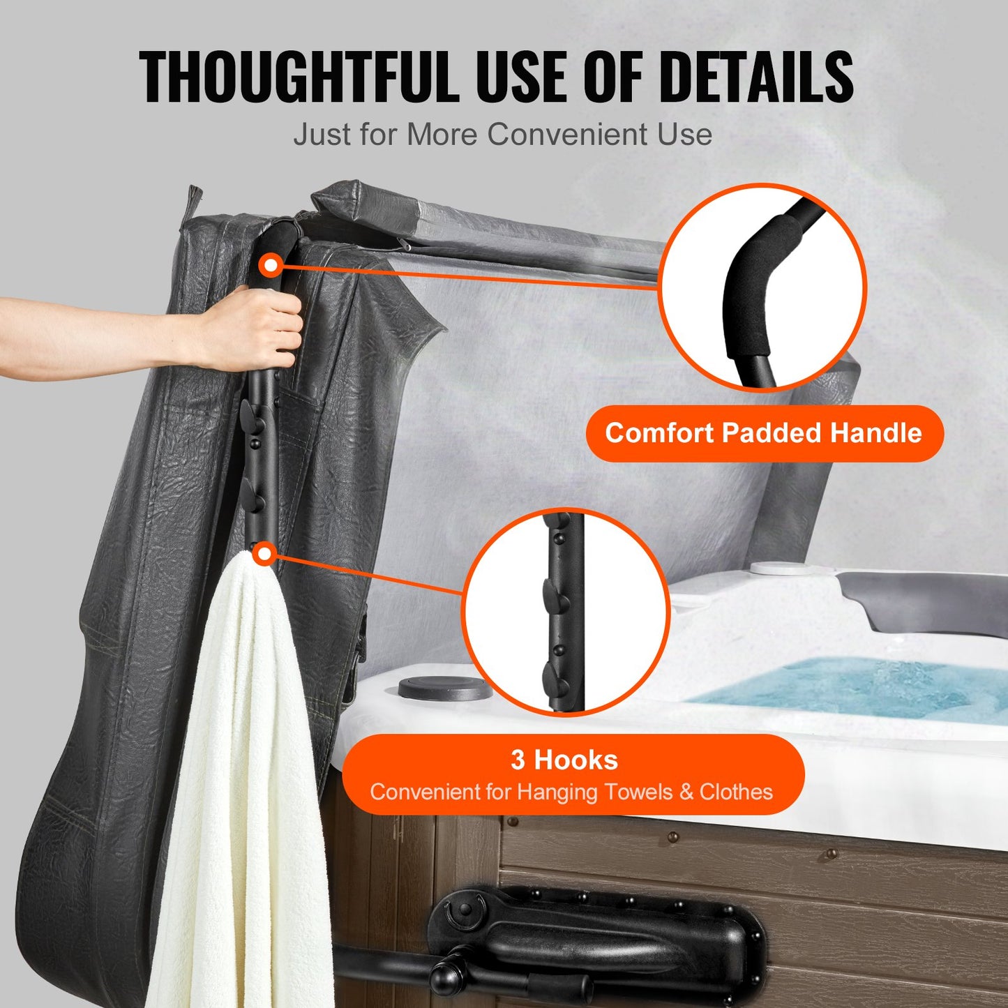 Whirlpool-Abdeckungslift, Spa-Abdeckungslift, Höhe 800 – 1050 mm, Breite 1750 – 2550 mm, verstellbar, beidseitig oben montiert, passend für verschiedene Größen von rechteckigen Badewannen, Whirlpools, Spa