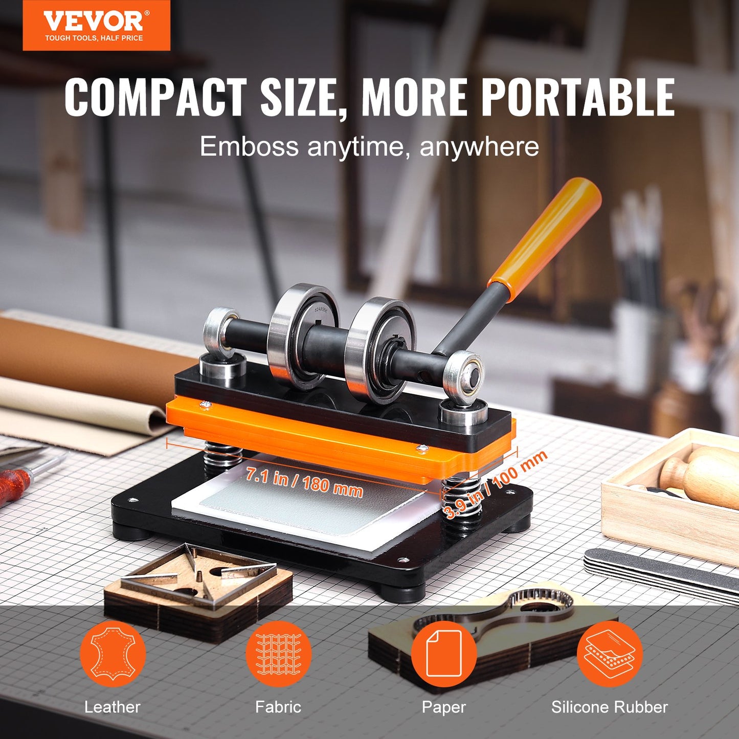 Lederschneidemaschine, 7,1 x 3,9 Zoll Prägeplatte Manueller Stanzer, 0,47 Zoll Druckschlag-Lederprägemaschine, Doppelführungswellen-Stanzmaschine für Verschiedene Materialien