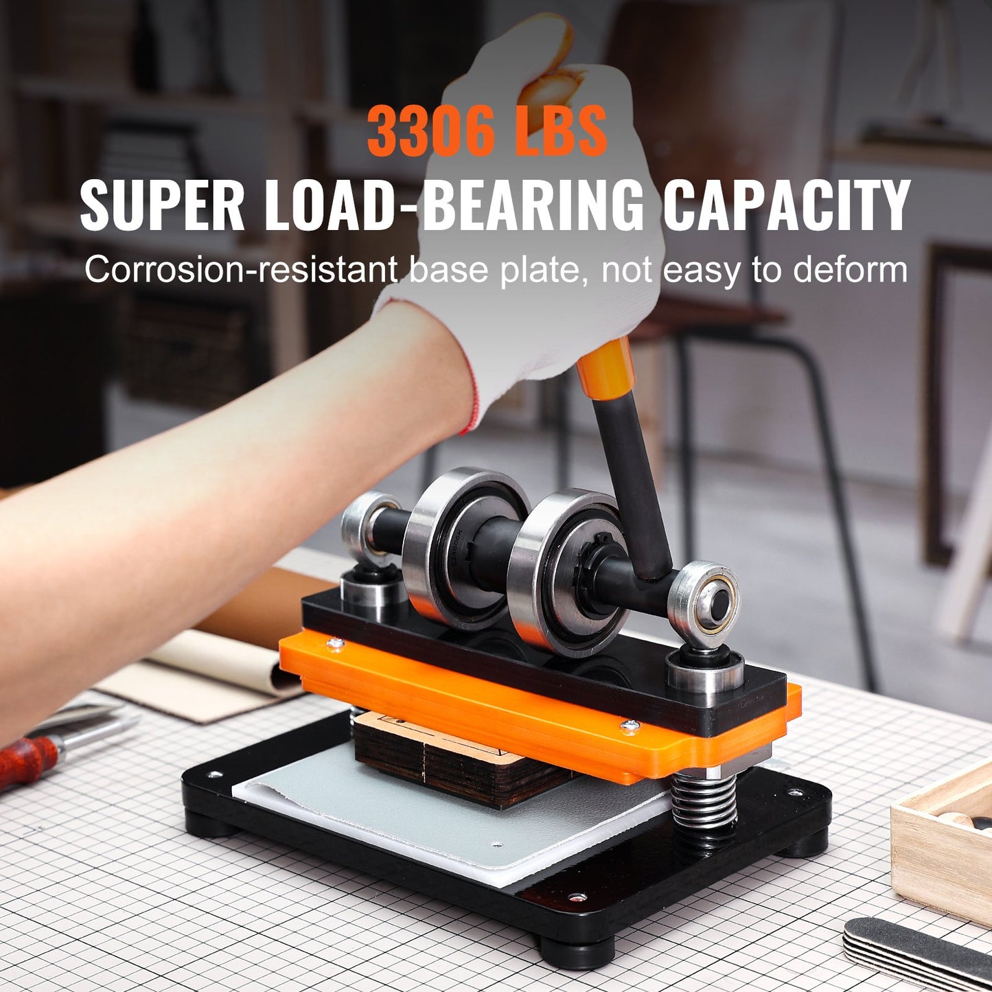 Lederschneidemaschine, 7,1 x 3,9 Zoll Prägeplatte Manueller Stanzer, 0,47 Zoll Druckschlag-Lederprägemaschine, Doppelführungswellen-Stanzmaschine für Verschiedene Materialien