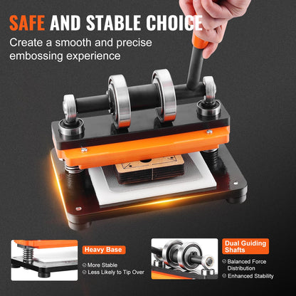Lederschneidemaschine, 7,1 x 3,9 Zoll Prägeplatte Manueller Stanzer, 0,47 Zoll Druckschlag-Lederprägemaschine, Doppelführungswellen-Stanzmaschine für Verschiedene Materialien