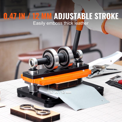 Lederschneidemaschine, 7,1 x 3,9 Zoll Prägeplatte Manueller Stanzer, 0,47 Zoll Druckschlag-Lederprägemaschine, Doppelführungswellen-Stanzmaschine für Verschiedene Materialien
