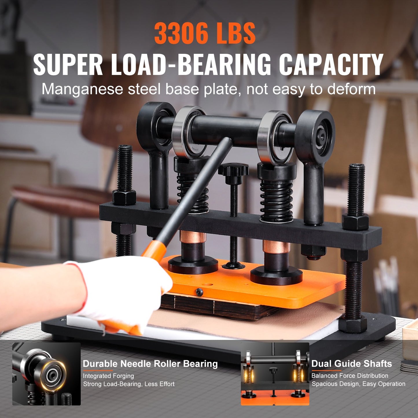Lederschneidemaschine, 10,2 x 5,9 Zoll Prägeplatte Manueller Stanzer, 0,47 Zoll Druckschlag-Lederprägemaschine, Doppelführungswellen-Stanzmaschine für Verschiedene Materialien