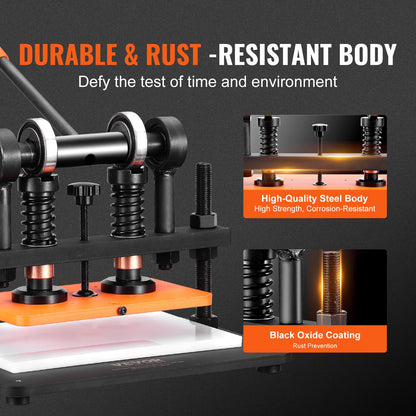Lederschneidemaschine, 10,2 x 5,9 Zoll Prägeplatte Manueller Stanzer, 0,47 Zoll Druckschlag-Lederprägemaschine, Doppelführungswellen-Stanzmaschine für Verschiedene Materialien