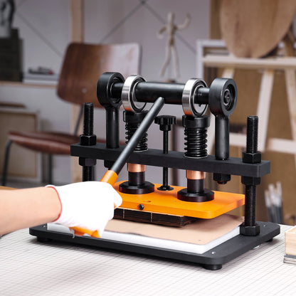 Leather Cutting Machine, 10.2 x 5.9 in Embossing Plate Manual Die Cutter, 0.47 in Pressure Stroke Dual Guide Shafts Die Cut Machine, Leather Embossing Machine for Various of Materials