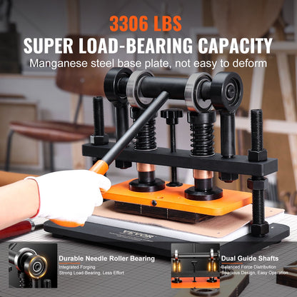 Läderskärmaskin, 10,2 x 4,7 tum präglingsplatta manuell stansare, 0,47 tum tryckslagsläderpräglingsmaskin, stansmaskin med dubbla styraxlar för olika material