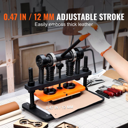 Läderskärmaskin, 10,2 x 4,7 tum präglingsplatta manuell stansare, 0,47 tum tryckslagsläderpräglingsmaskin, stansmaskin med dubbla styraxlar för olika material