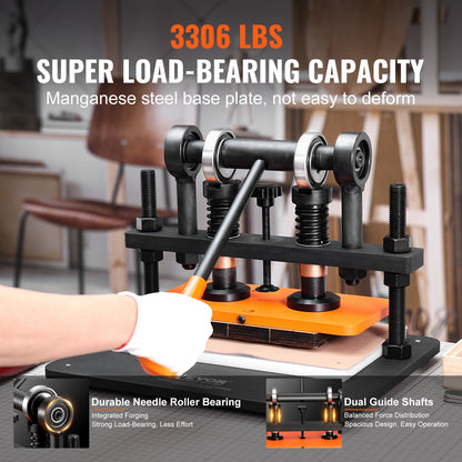 Läderskärmaskin, 11 x 5,5 tum präglingsplåt manuell stansare, 0,47 tum tryckslagsläderpräglingsmaskin, stansmaskin med dubbla styraxlar för olika material