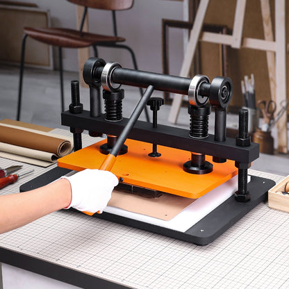 Leather Cutting Machine, 14.2 x 10.2 in Embossing Plate Manual Die Cutter, 0.47 in Pressure Stroke Dual Guide Shafts Die Cut Machine, Leather Embossing Machine for Various of Materials