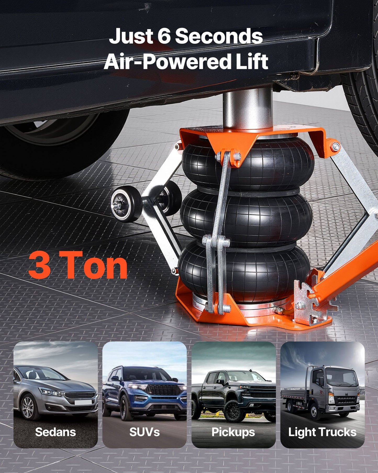 Air Jack, 3 Ton/6613 lbs Triple Bag Air Jack, Airbag with Support Rod, Lift Up to 18.5 inch with Heightened Column & Adjustable Handle, 1-6 s Fast Lifting Pneumatic for Car, SUV, Pickup Truck