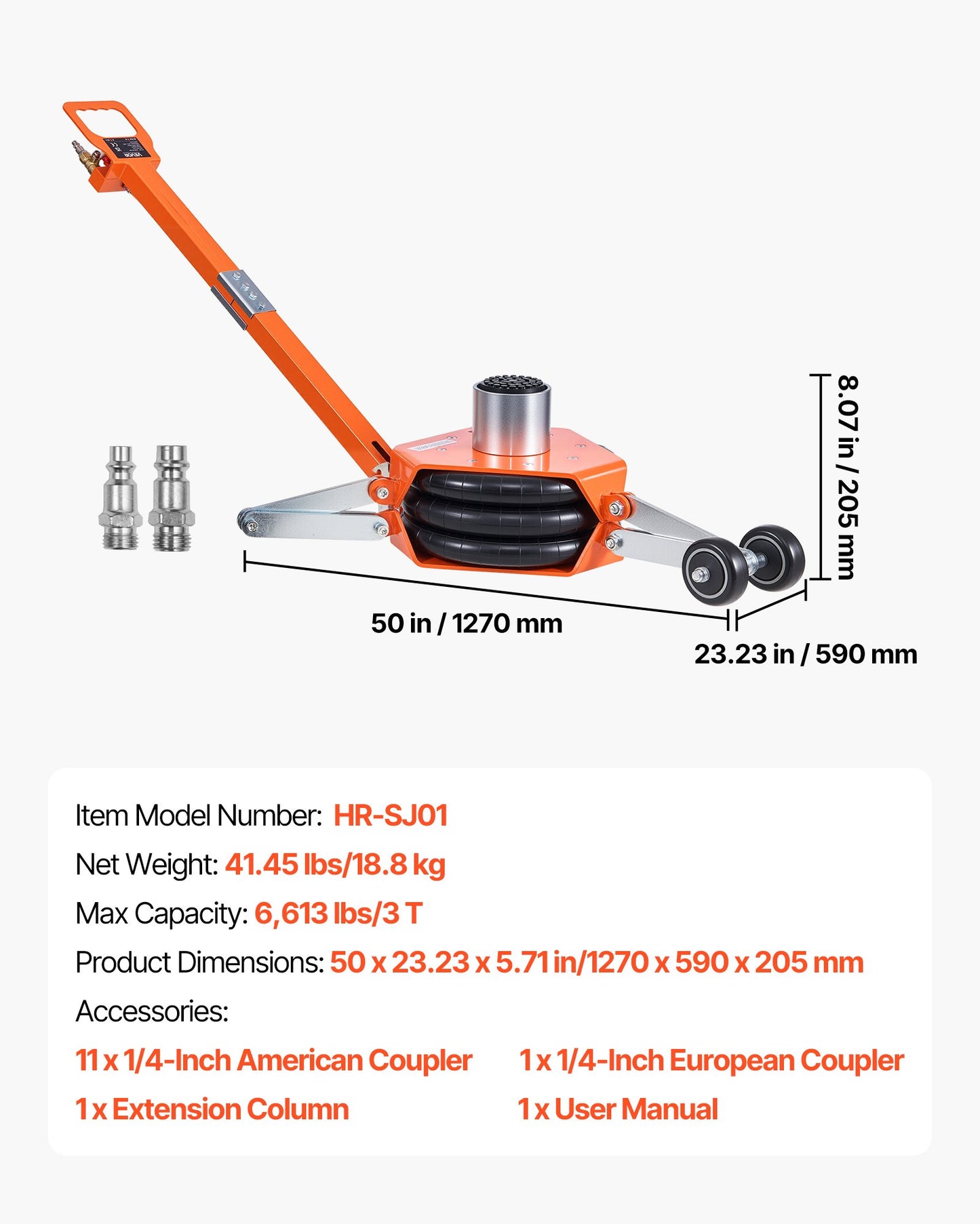 Air Jack, 3 Ton/6613 lbs Triple Bag Air Jack, Airbag with Support Rod, Lift Up to 18.5 inch with Heightened Column & Adjustable Handle, 1-6 s Fast Lifting Pneumatic for Car, SUV, Pickup Truck
