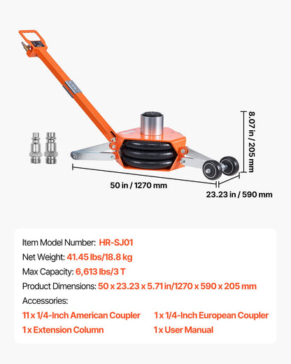 Air Jack, 3 Ton/6613 lbs Triple Bag Air Jack, Airbag with Support Rod, Lift Up to 18.5 inch with Heightened Column & Adjustable Handle, 1-6 s Fast Lifting Pneumatic for Car, SUV, Pickup Truck