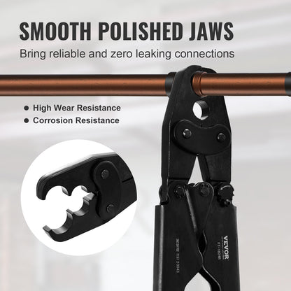 PEX Crimping Tool, Dual Head Combo PEX Crimper Tool for 1/2" and 3/4" PEX Copper Crimp Rings, Compact Plumbing Crimp Tool with Go/No-Go Gauge, Well-Polished Jaw, Meets ASTM F1807 Standards