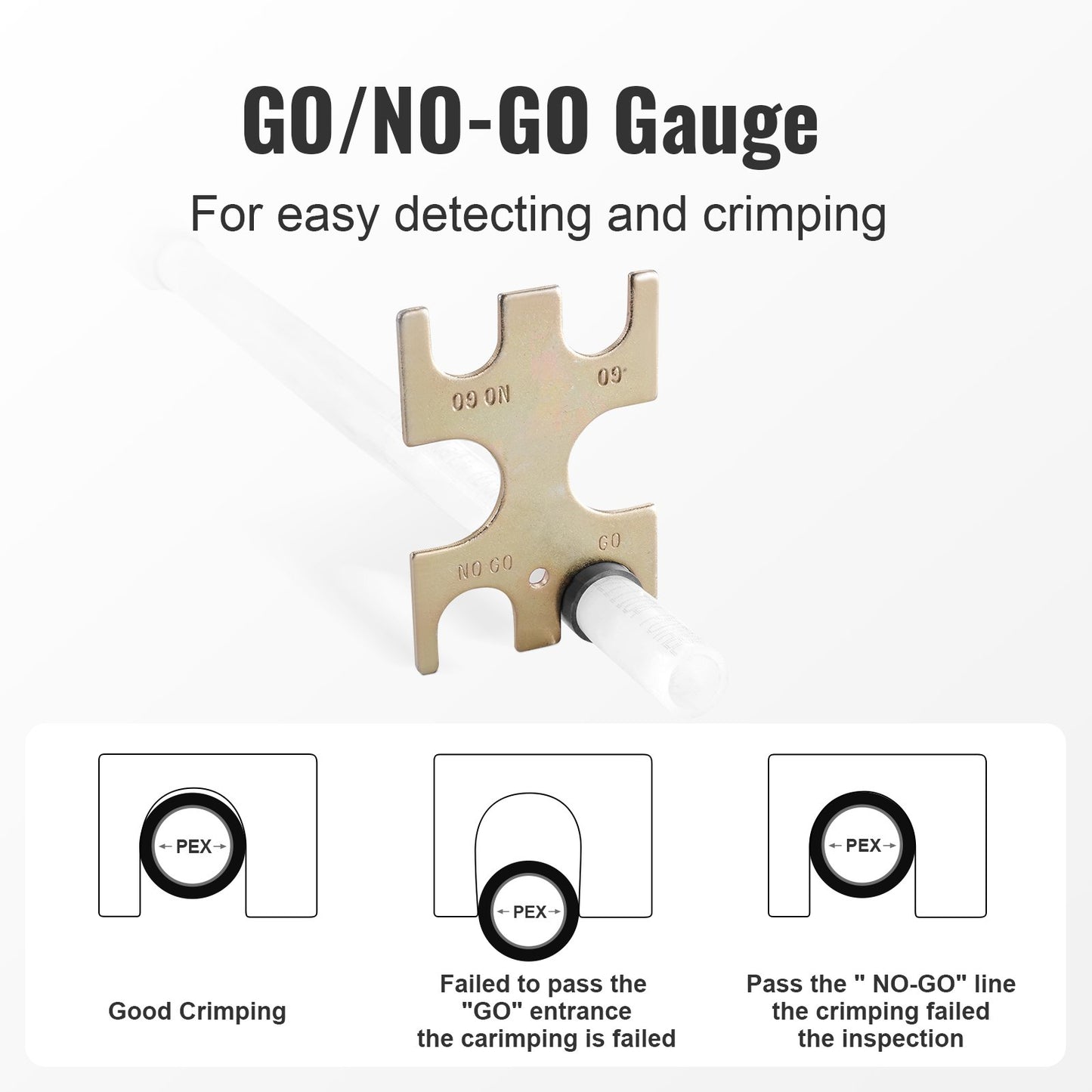 PEX Crimping Tool, Dual Head Combo PEX Crimper Tool for 1/2" and 3/4" PEX Copper Crimp Rings, Compact Plumbing Crimp Tool with Go/No-Go Gauge, Well-Polished Jaw, Meets ASTM F1807 Standards