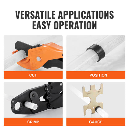 PEX Crimping Tool, Dual Head Combo PEX Crimper Tool for 1/2" and 3/4" PEX Copper Crimp Rings, Compact Plumbing Crimp Tool with Go/No-Go Gauge, Well-Polished Jaw, Meets ASTM F1807 Standards