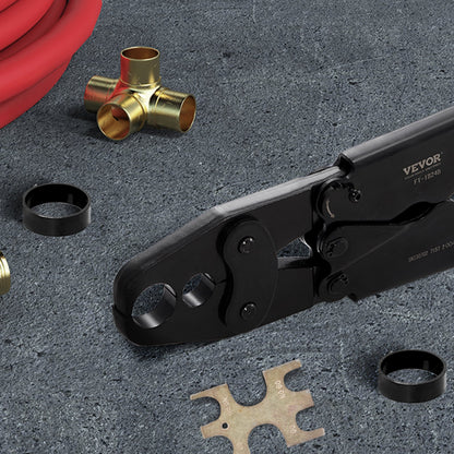 PEX Crimping Tool, Dual Head Combo PEX Crimper Tool for 1/2" and 3/4" PEX Copper Crimp Rings, Compact Plumbing Crimp Tool with Go/No-Go Gauge, Well-Polished Jaw, Meets ASTM F1807 Standards