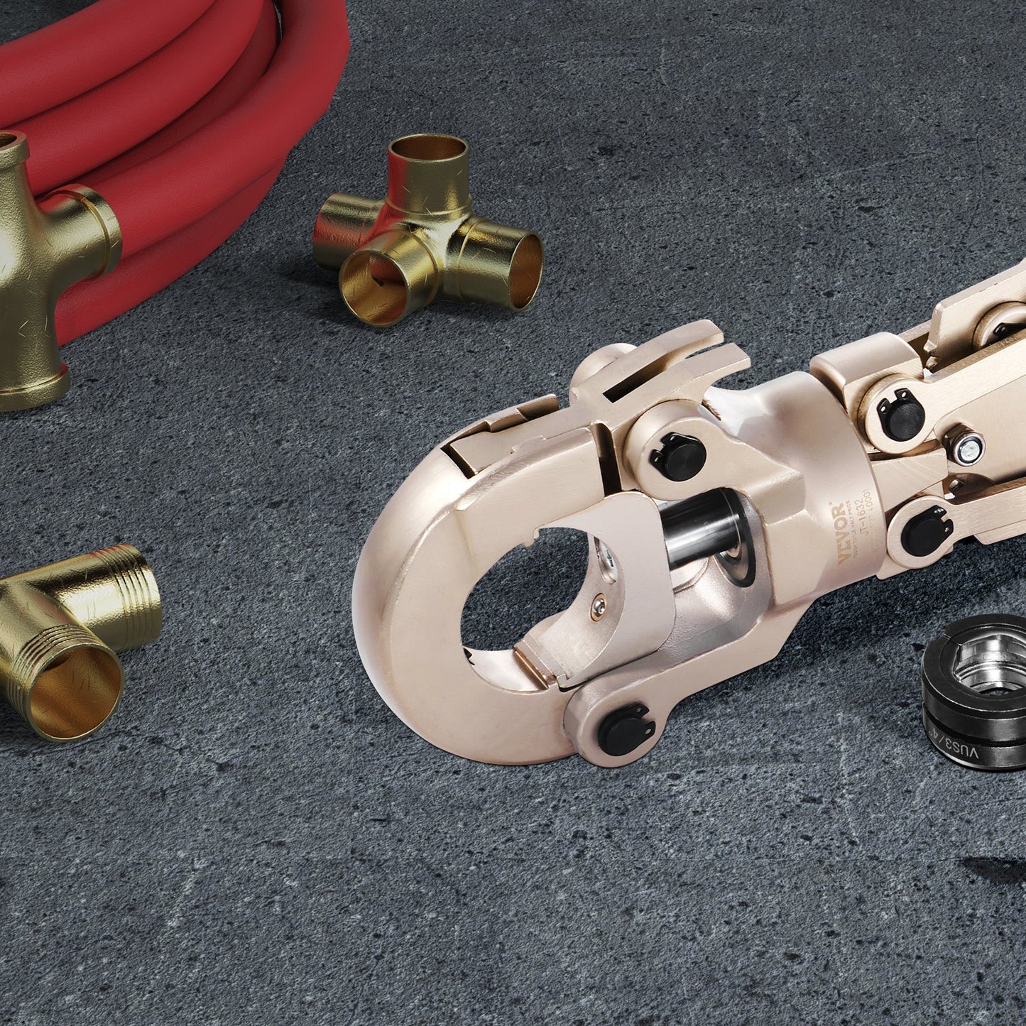 Copper Press Tool Tube Fittings Crimping Kit, Pro Press Crimper with 1/2", 3/4", 1" Quick Change Jaws, 360° Rotatable Crimp Tool & Locking Pin, Extendable Handle, Meet ASTM B88 and B75 Standard